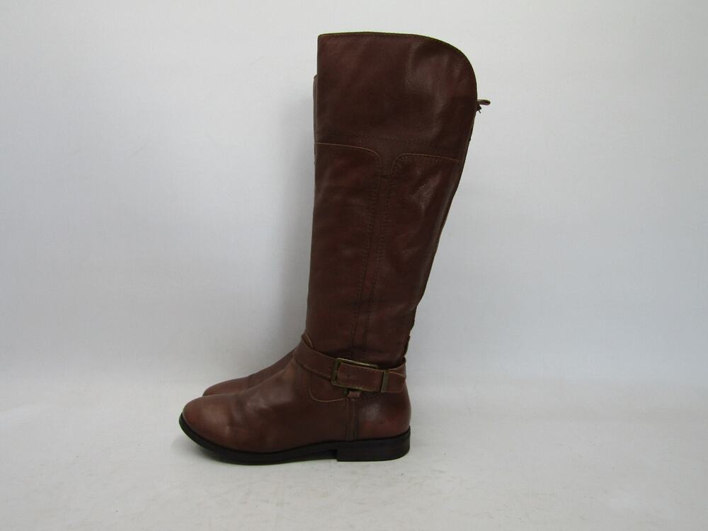 Marc Fisher Womens Size 6.5 M Brown Leather Buckle Zip Knee High Fashion Boots